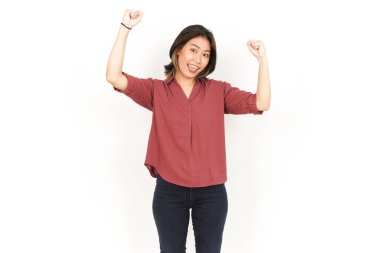 Evet ya da Beyaz Arkaplanda Tecrit Edilen Güzel Asyalı Kadının Heyecanlı Hareketi