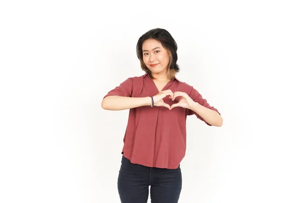 Mostrando Sinal Amor Sinal Mão Coração Bela Mulher Asiática Isolada — Fotografia de Stock