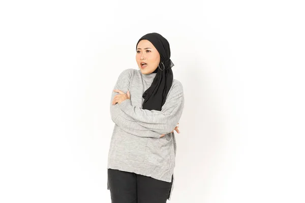 Wow Amazed Gesichtsausdruck Der Schönen Asiatischen Frau Tragen Hijab Isoliert — Stockfoto
