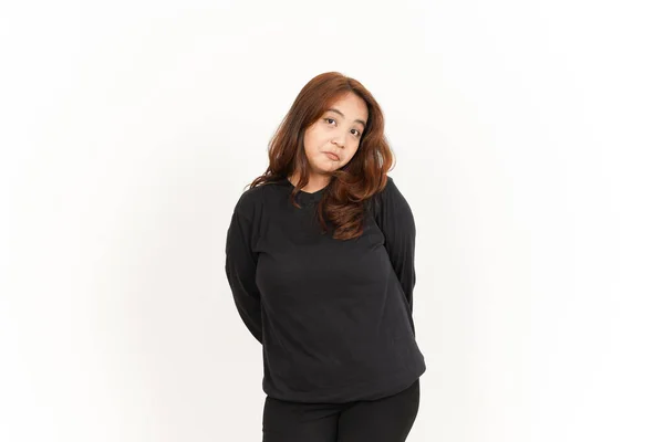 Droevig Gezicht Expressie Van Mooi Aziatisch Vrouw Dragen Zwart Shirt — Stockfoto