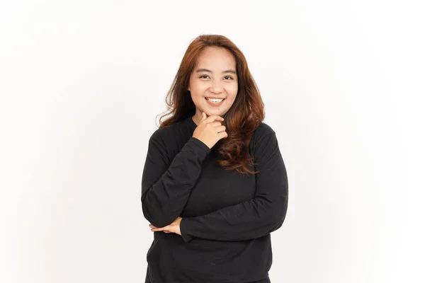 Sorrindo Olhar Para Câmera Bela Mulher Asiática Vestindo Camisa Preta — Fotografia de Stock