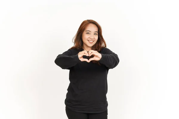 Mostrando Amor Corazón Signo Hermosa Mujer Asiática Con Camisa Negra — Foto de Stock