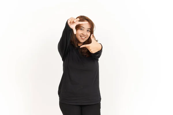 Faire Cadre Avec Doigt Belle Asiatique Femme Portant Chemise Noire — Photo