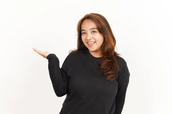 Mostrando Produto Recomendado Palma Aberta Bela Mulher Asiática Vestindo Camisa — Fotografia de Stock
