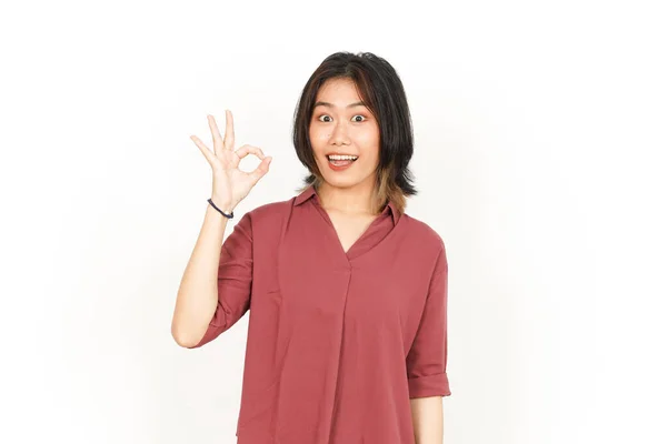 Vorführung Zeichen Schön Asiatisch Frau Isolated Auf Weiß Hintergrund — Stockfoto