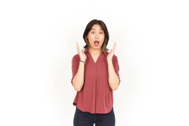 Beyaz arka planda tecrit edilmiş Güzel Asyalı Kadın İfadesi