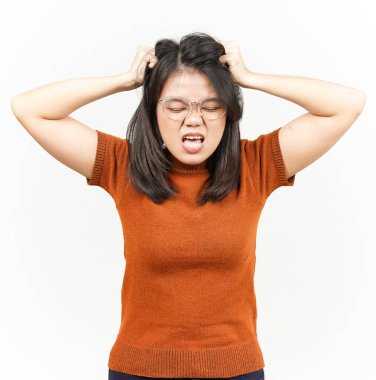 Beyaz arka planda izole edilmiş Güzel Asyalı Kadın Saçları