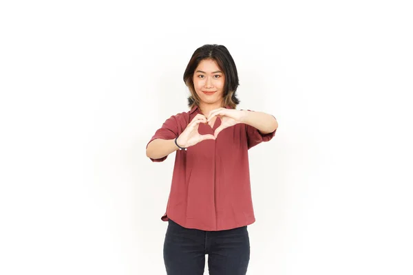 Ukázat Lásku Znamení Krásné Asijské Ženy Izolované Bílém Pozadí — Stock fotografie