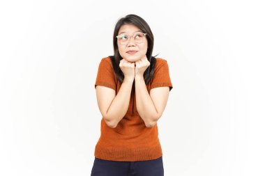 Beyaz arka planda tecrit edilmiş Güzel Asyalı Kadın Hareketi