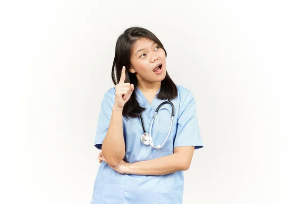 Thinking Curious Asian Young Doctor Isolated White Background — Stock Photo, Image