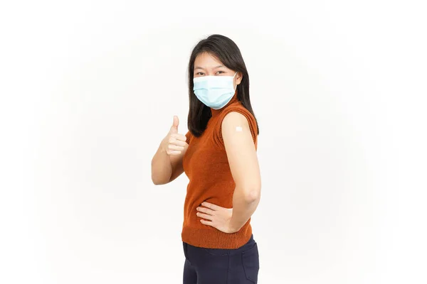 Wearing Mask Get Corona Virus Vaccine Beautiful Asian Woman Isolated — Stock Photo, Image