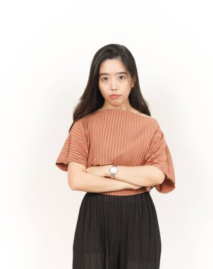 Beyaz arka planda izole edilmiş Güzel Asyalı Kadın 'ın Öfkeli Hareketi