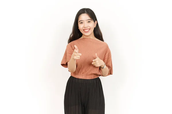 Sonrisa Apuntando Cámara Quieres Que Gesto Hermosa Mujer Asiática Aislado — Foto de Stock