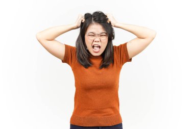 Beyaz arka planda izole edilmiş Güzel Asyalı Kadın Saçları