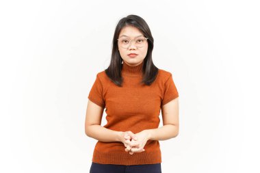 Güzel Asyalı kadın beyaz arka planda izole edilmiş.