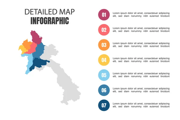 Σύγχρονη Λεπτομερή Χάρτη Infographic Του Λάος — Διανυσματικό Αρχείο