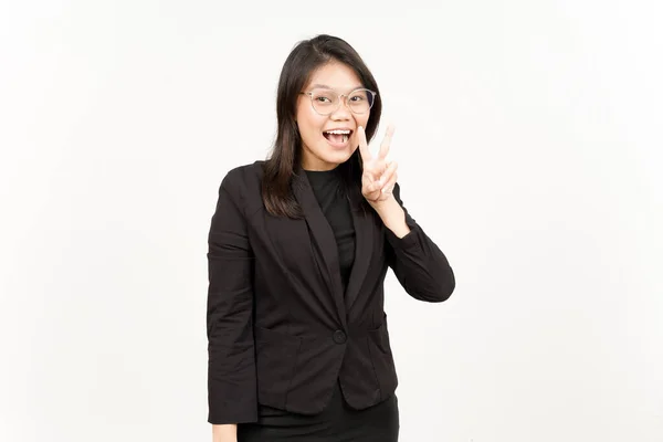 Montrer Signe Paix Belle Asiatique Femme Portant Noir Blazer Isolé — Photo