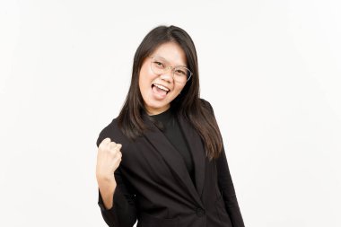 Evet ve Beyaz Giyinik Siyah Ceketli Güzel Asyalı Kadın Hareketi