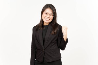 Evet ve Beyaz Giyinik Siyah Ceketli Güzel Asyalı Kadın Hareketi