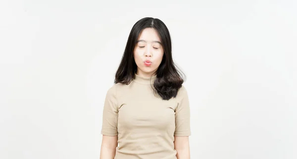 Blowing Kiss Beautiful Asian Woman Isolated White Background — Stock Photo, Image