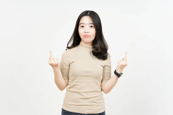 Showing Fuck Hands Beautiful Asian Woman Isolated White Background — Stok fotoğraf