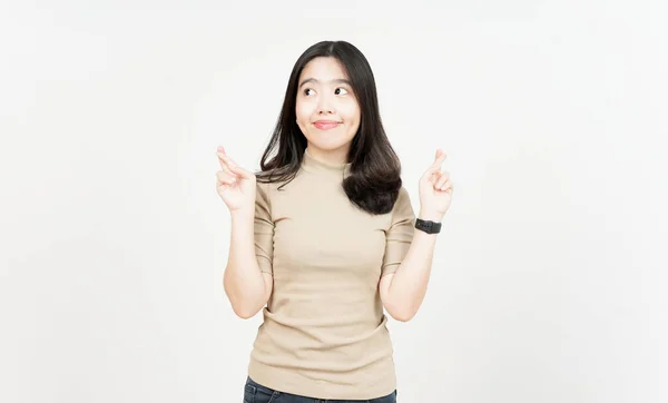 Crossing Finger Oder Lucky Finger Geste Der Schönen Asiatischen Frau — Stockfoto