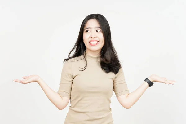 Twijfel Verward Weet Niet Gebaar Van Mooie Aziatische Vrouw Geïsoleerd — Stockfoto