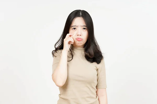 Sad Cry Beautiful Asian Woman Isolated White Background — Stock Photo, Image