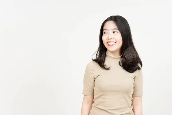 Sonrisa Mirando Hacia Otro Lado Hermosa Mujer Asiática Aislado Sobre —  Fotos de Stock