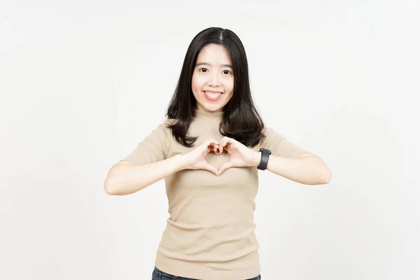 Mostrando Signo Amor Hermosa Mujer Asiática Aislada Sobre Fondo Blanco —  Fotos de Stock