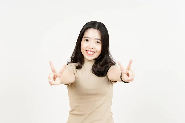 Mostrando Señal Paz Hermosa Mujer Asiática Aislada Sobre Fondo Blanco —  Fotos de Stock