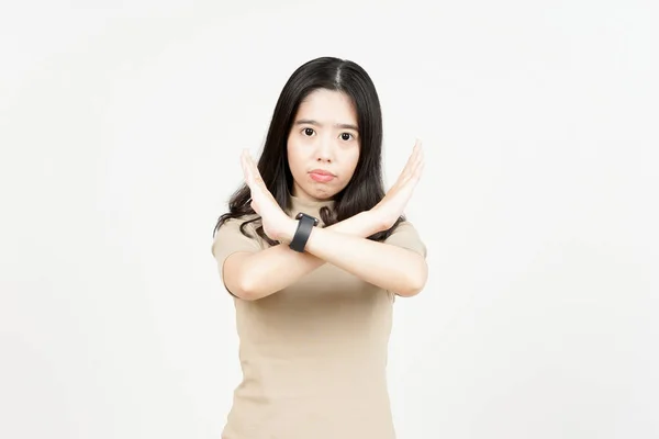 Gekruiste Handen Voor Afwijzing Gebaar Van Mooi Aziatisch Vrouw Geïsoleerd — Stockfoto