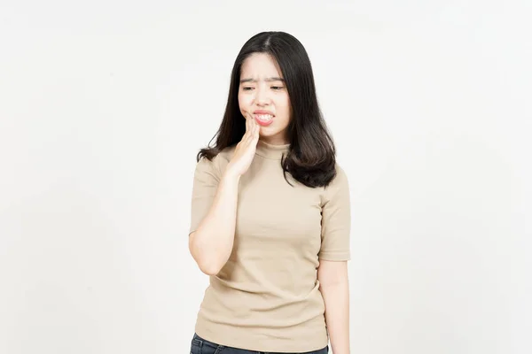 Sofrendo Dor Dente Bela Mulher Asiática Isolada Fundo Branco — Fotografia de Stock