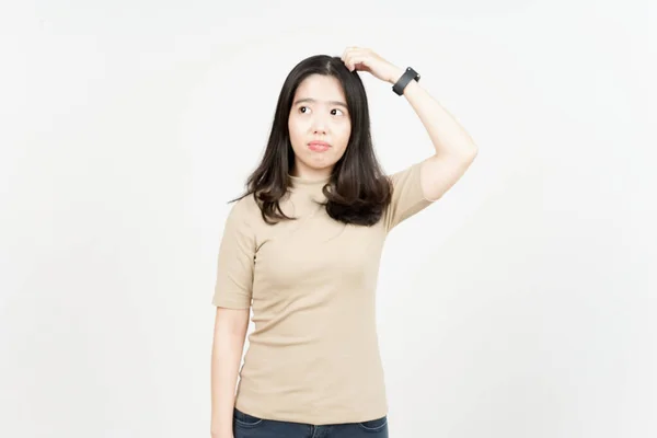 Verwirrte Geste Der Schönen Asiatin Auf Weißem Hintergrund — Stockfoto