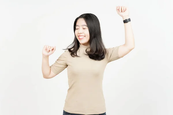 Dansen Van Mooie Aziatische Vrouw Geïsoleerd Witte Achtergrond — Stockfoto
