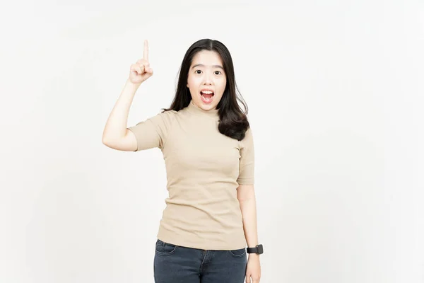 Une Solution Penser Belle Asiatique Femme Isolé Sur Fond Blanc — Photo