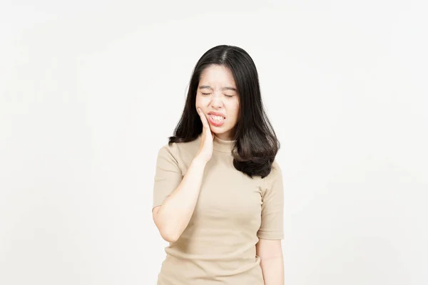 Sofrendo Dor Dente Bela Mulher Asiática Isolada Fundo Branco — Fotografia de Stock