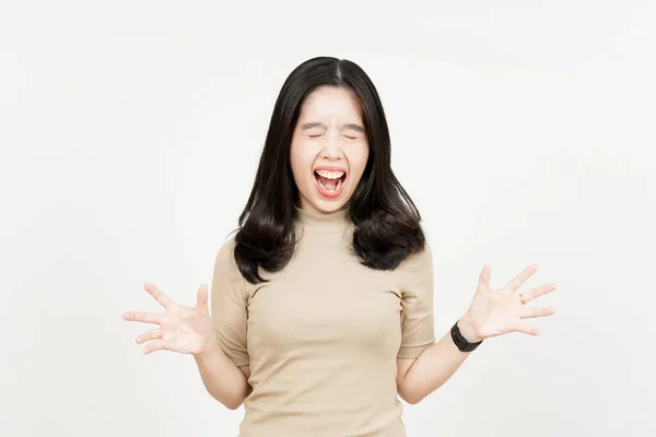 Gesto Enojado Gritando Hermosa Mujer Asiática Aislado Fondo Blanco —  Fotos de Stock