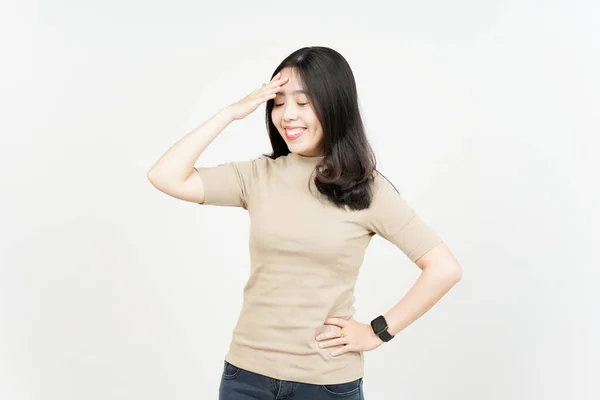 Lembre Algo Engraçado Bela Mulher Asiática Isolada Fundo Branco — Fotografia de Stock