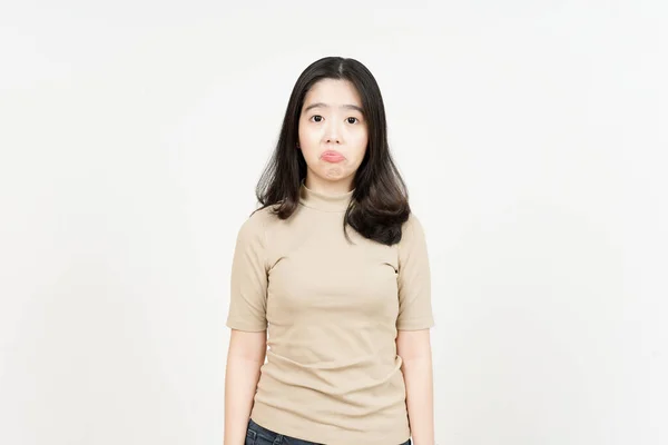 Olhando Para Câmera Com Expressão Facial Triste Bela Mulher Asiática — Fotografia de Stock