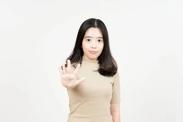 Показ Ять Пальців Красивої Азіатки Ізольовані Білому Тлі — стокове фото