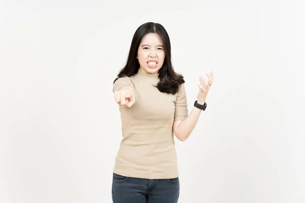 Señalando Usted Enojado Gesto Hermosa Mujer Asiática Aislado Sobre Fondo —  Fotos de Stock