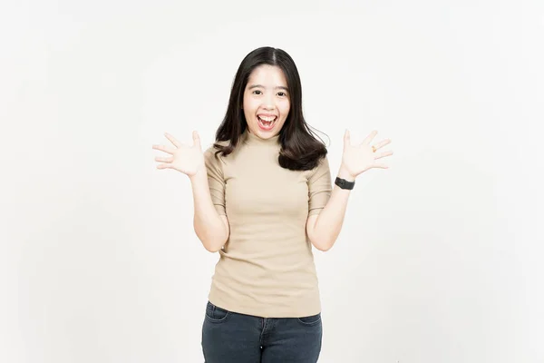 Celebración Feliz Expresión Hermosa Mujer Asiática Aislada Sobre Fondo Blanco —  Fotos de Stock