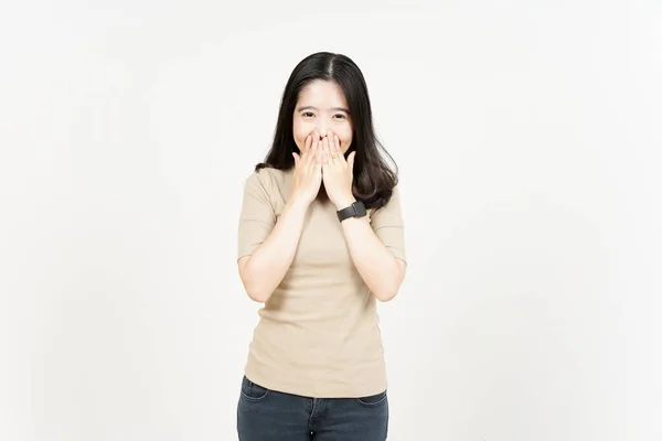 Zakrývající Ústa Smích Krásné Asijské Ženy Izolované Bílém Pozadí — Stock fotografie