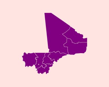 İzole edilmiş arkaplanda Yüksek Detaylı Mor Mali Haritası, Vektör Resimleri EPS 10