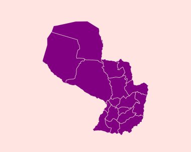 İzole edilmiş arkaplanda Yüksek Detaylı Paraguay Mor Haritası, Vektör İllüstrasyonu EPS 10
