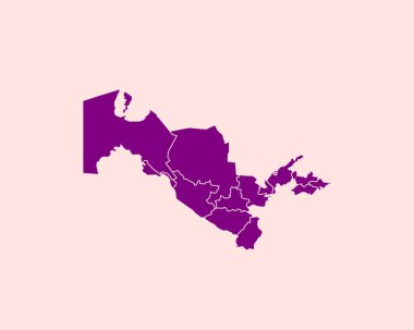 İzole edilmiş arkaplanda Yüksek Detaylı Özbekistan Mor Haritası, Vektör İllüstrasyonu EPS 10