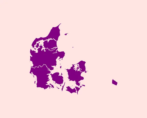 Mapa Roxo Detalhado Dinamarca Sobre Fundo Isolado Ilustração Vetorial Eps — Vetor de Stock