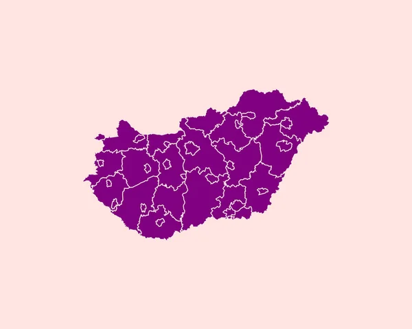 High Detailed Purple Map Hungary Isolated Background Vector Illustration Eps — Stock Vector