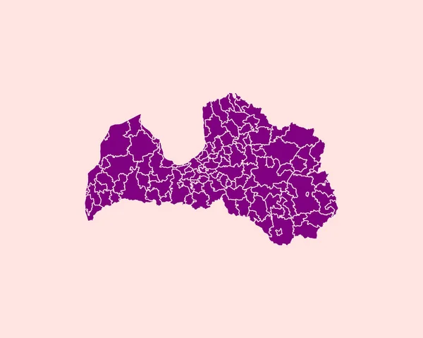 Υψηλή Λεπτομερής Μωβ Χάρτης Της Λετονίας Απομονωμένο Φόντο Διανυσματική Απεικόνιση — Διανυσματικό Αρχείο